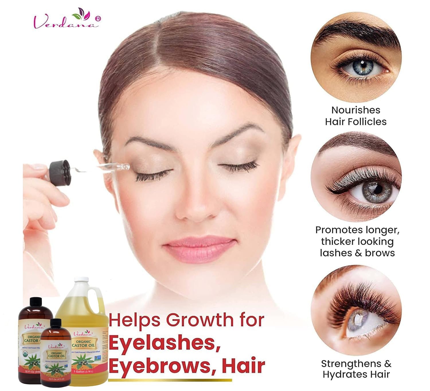 Organic Castor Oil, Cold Pressed & Hexane Free – for Hair & Scalp Care, Eyelashes, Eyebrows & Skin Care – USDA Certified, Pure & Natural – 16 Fl Oz