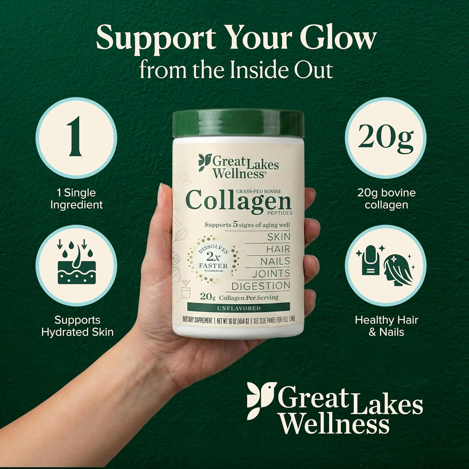 Collagen Peptides Powder for Skin, Hair, Nails, Joints & Digestion - Unflavored - 22 Servings (Pack of 1)