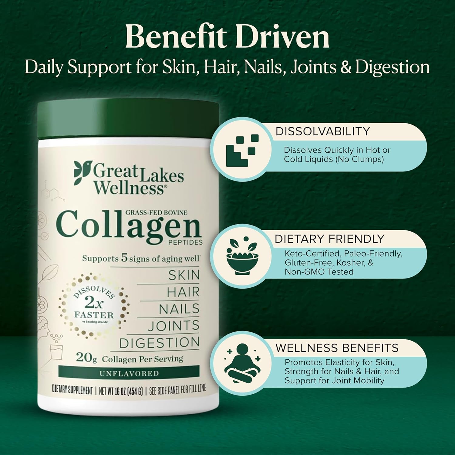 Collagen Peptides Powder for Skin, Hair, Nails, Joints & Digestion - Unflavored - 22 Servings (Pack of 1)