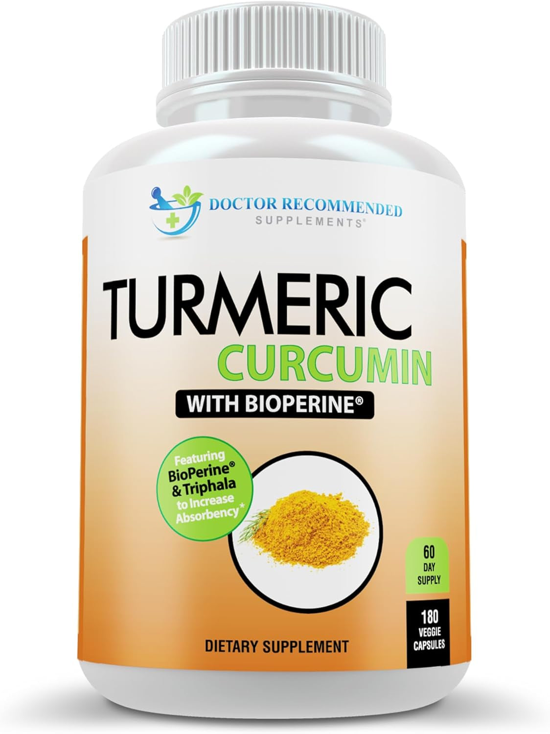 Turmeric Curcumin Supplement - 2250Mg/D - Veggie Caps - 95% Curcuminoids with Black Pepper Extract (Bioperine) - 750Mg Capsules - 100% Organic - Most Powerful Turmeric (180 Count)