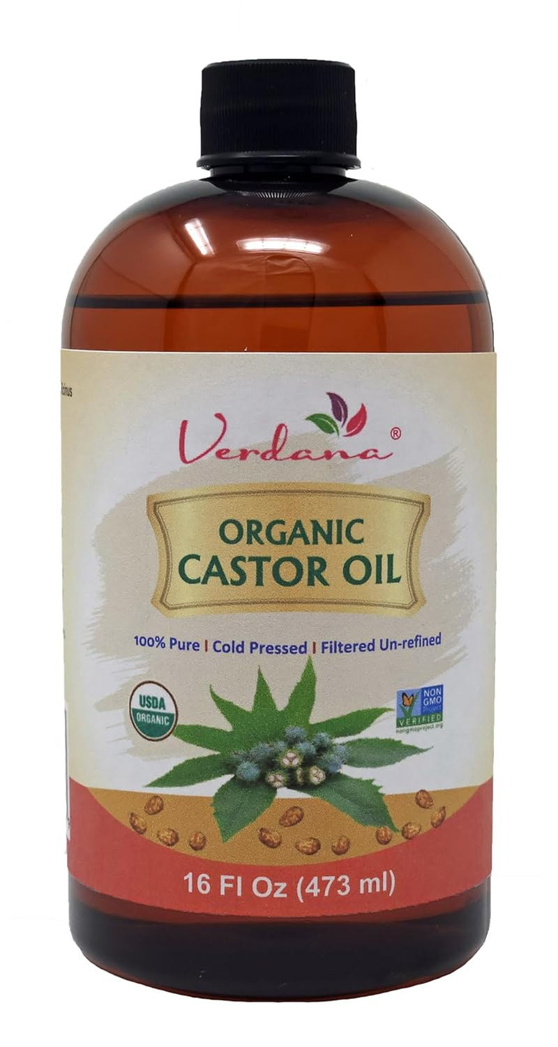 Organic Castor Oil, Cold Pressed & Hexane Free – for Hair & Scalp Care, Eyelashes, Eyebrows & Skin Care – USDA Certified, Pure & Natural – 16 Fl Oz