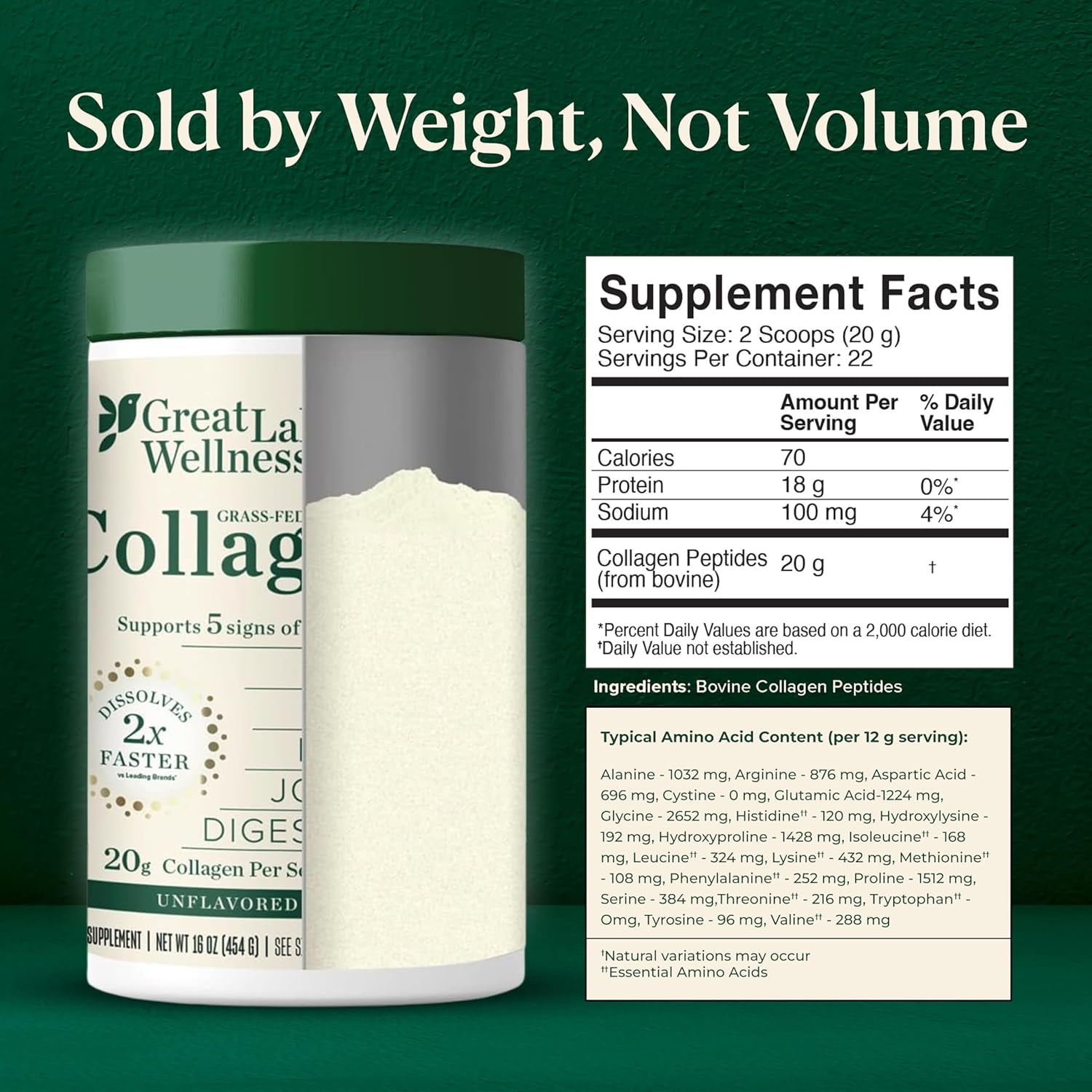 Collagen Peptides Powder for Skin, Hair, Nails, Joints & Digestion - Unflavored - 22 Servings (Pack of 1)