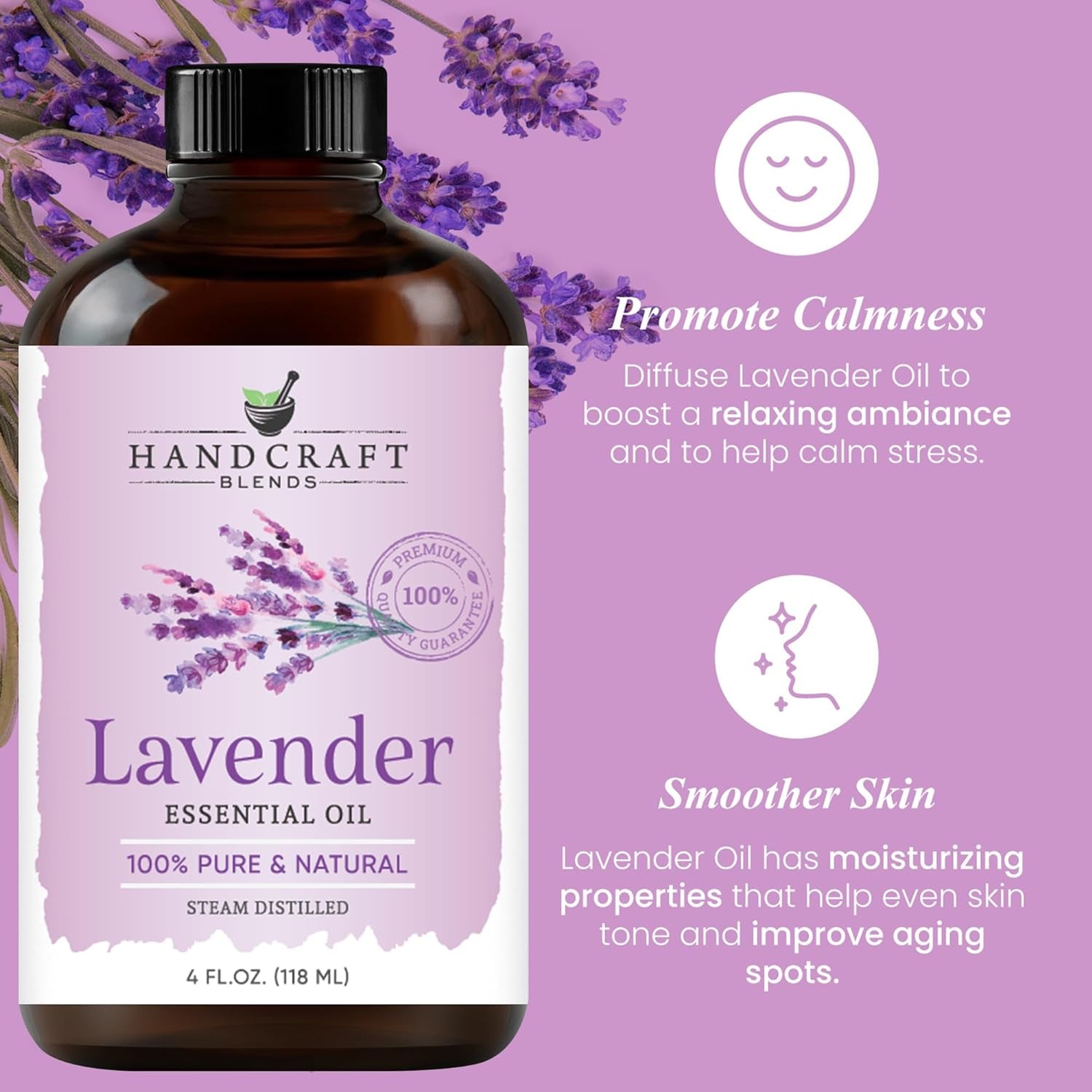 Lavender Essential Oil – Huge 4 Fl Oz – 100% Pure and Natural – Premium Grade Essential Oil for Diffuser and Aromatherapy, Skin, Massage, Candle and Soap Making Fragrance
